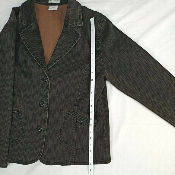 FdJ French Dressing Women's Large Brown Stretch Denim Jacket Button Up Pockets - Picture 9 of 12